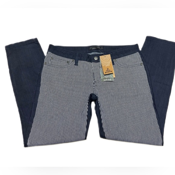 NEW prAna Indigo Stripe Jett Organic Cotton Capri Pants Size 4 Railroad Stripes - Picture 3 of 9
